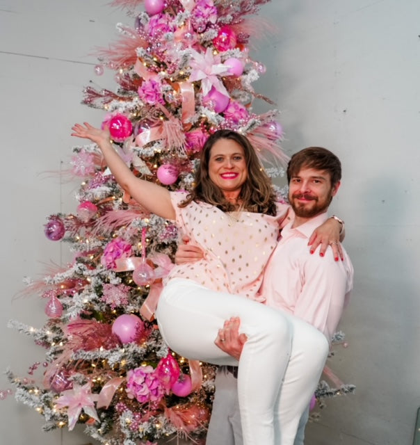 Pink Christmas tree and iridescent ribbon  Pink christmas tree, Christmas,  Christmas decorations