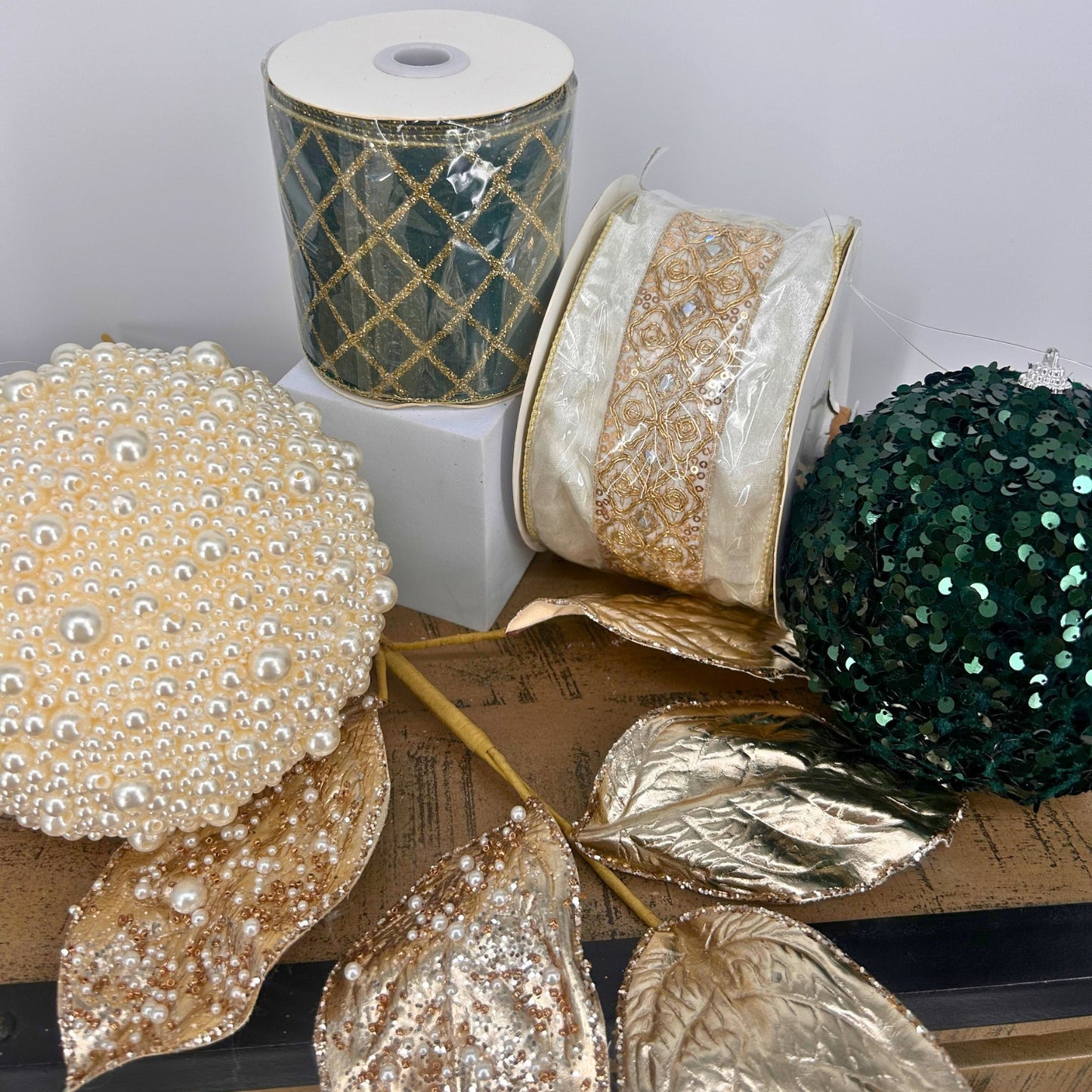 Cream, Champagne, Gold, Emerald Christmas Tree Mystery Box