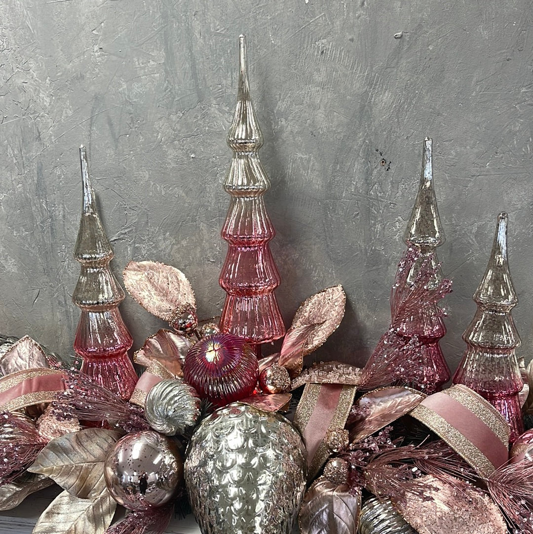 "4''X4''X18'' Glass Pink & Silver Finial | LC