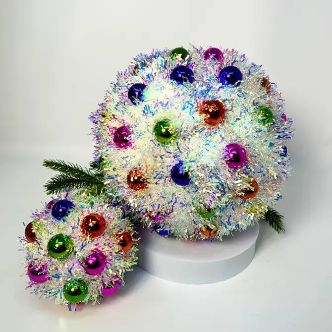 Iridescent Metallic Tinsel Mini Multi Color Ball Ornament 8.5” |KS
