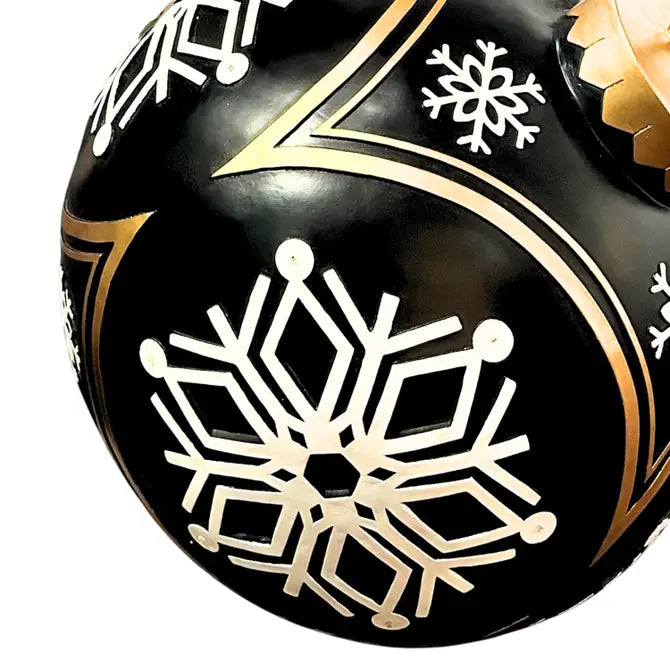 Fiberglass Ball Ornament With Led Light (Black Ball With White and Gold Hand Painting) 31" | LC (IN STORE PICKUP ONLY)