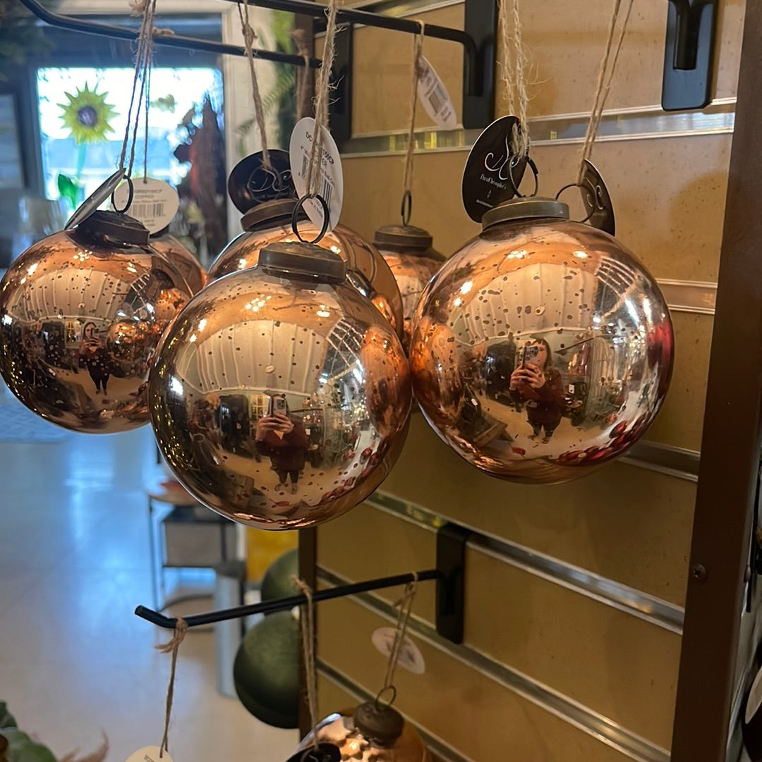 Individual 4'' Mercury Glass Ball Ornaments Copper POS ONLY