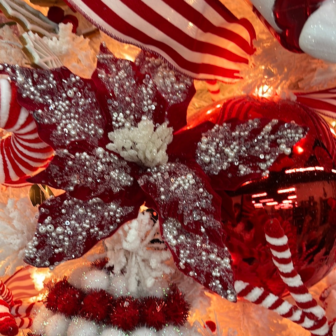 Santa's Suit Pearl Red Poinsettia Stem 22" | KS
