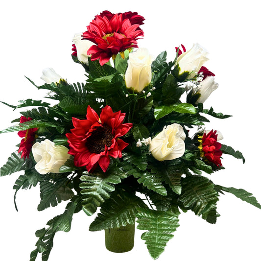 Winter Inspired Red Sunflower and White Rose Vase Insert