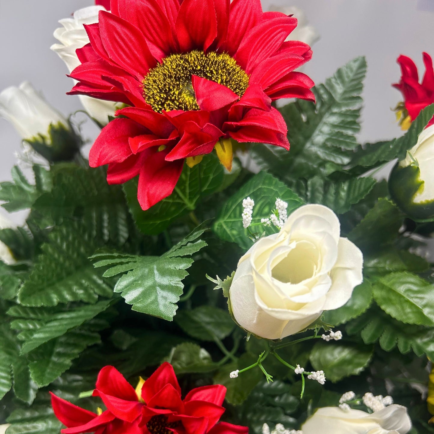 Winter Inspired Red Sunflower and White Rose Vase Insert