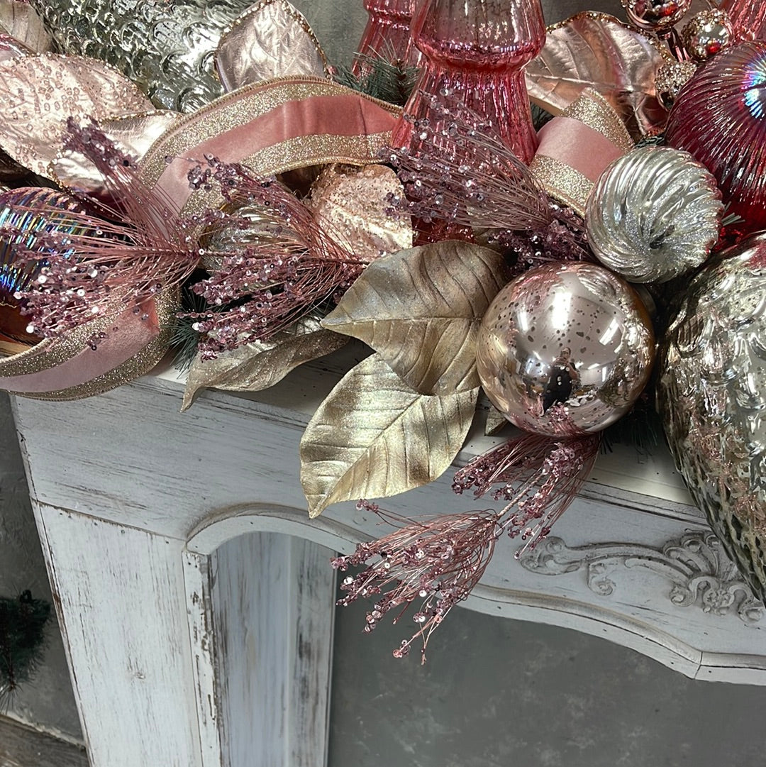Sequin Firecracker Pine Spray 31" in Rose Gold | XJC22