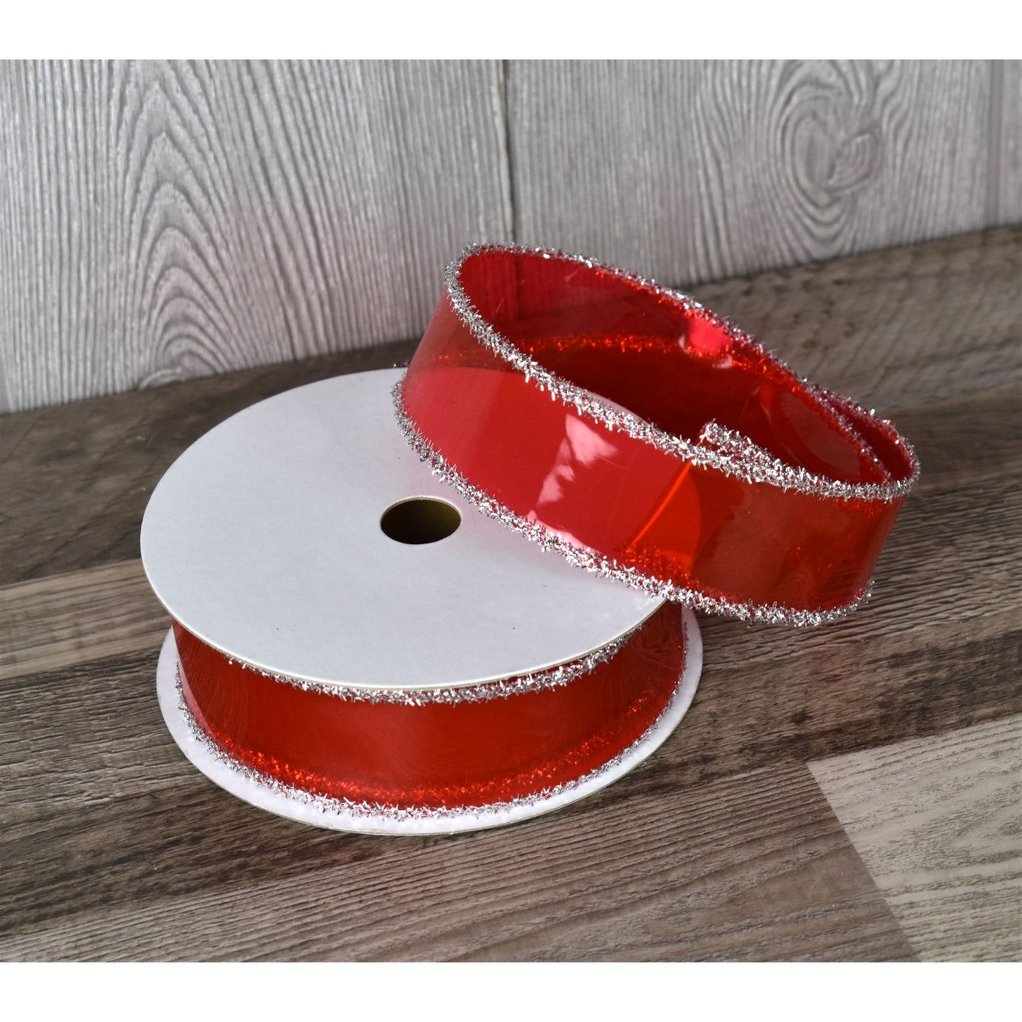 Red PVC Ribbon with Silver Tinsel Edge (1.5" x 10yd) | YT