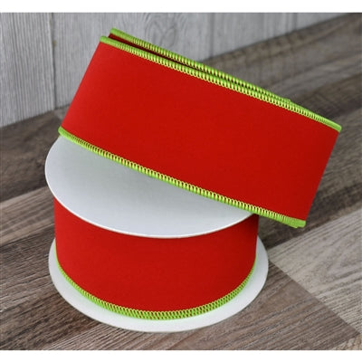Lime/Red Double Sided Flocking Velvet Ribbon 2.5" x 10yd | YT
