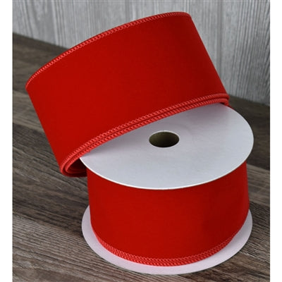 Red Flocking Velvet Ribbon w/Red Edge 2.5" x 10yd | YT