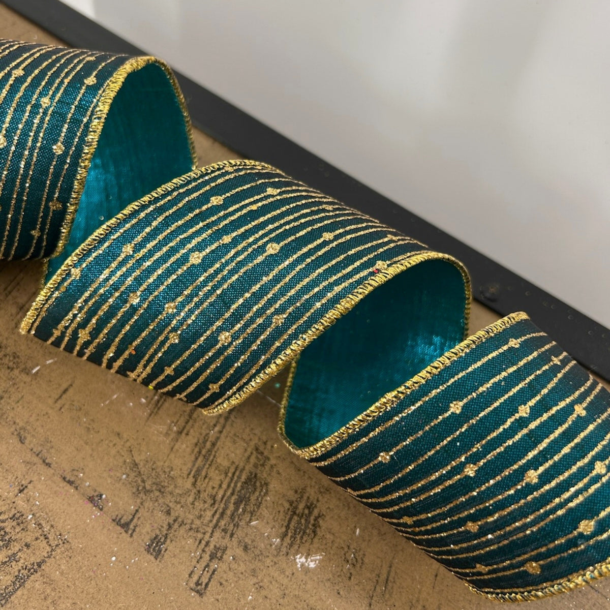 Teal/Gold Striped Dot Ribbon 2.5" x 10yd | YT