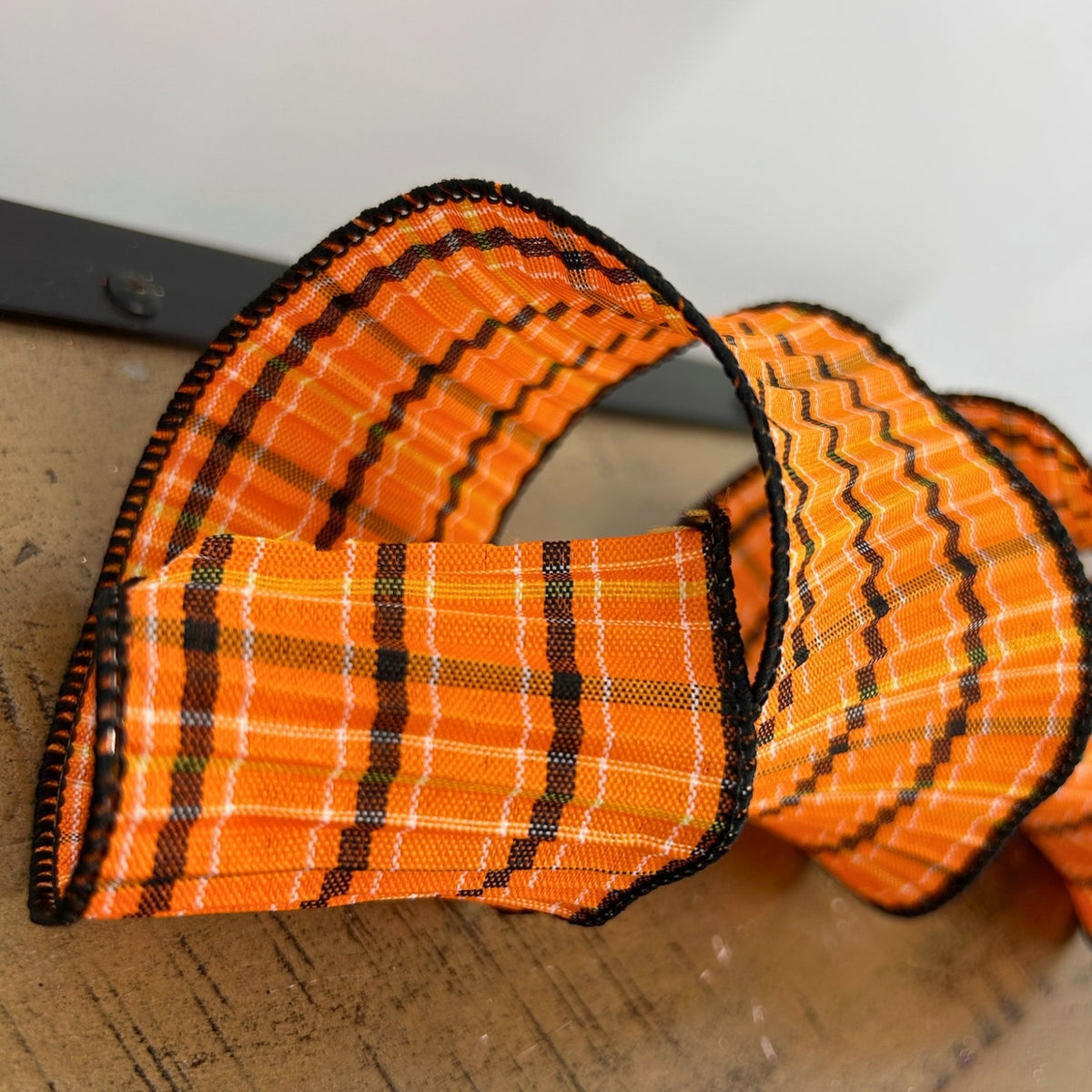 Black and Orange Plaid Ribbon 2.5" x 10yd