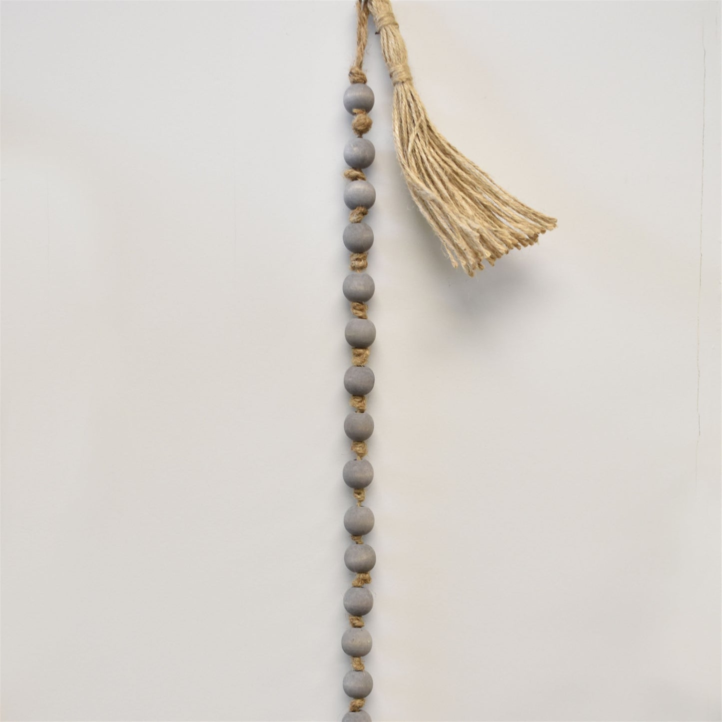 Chic Wooden Bead Garland With Jute Tassels 69" in Grey Natural | BF