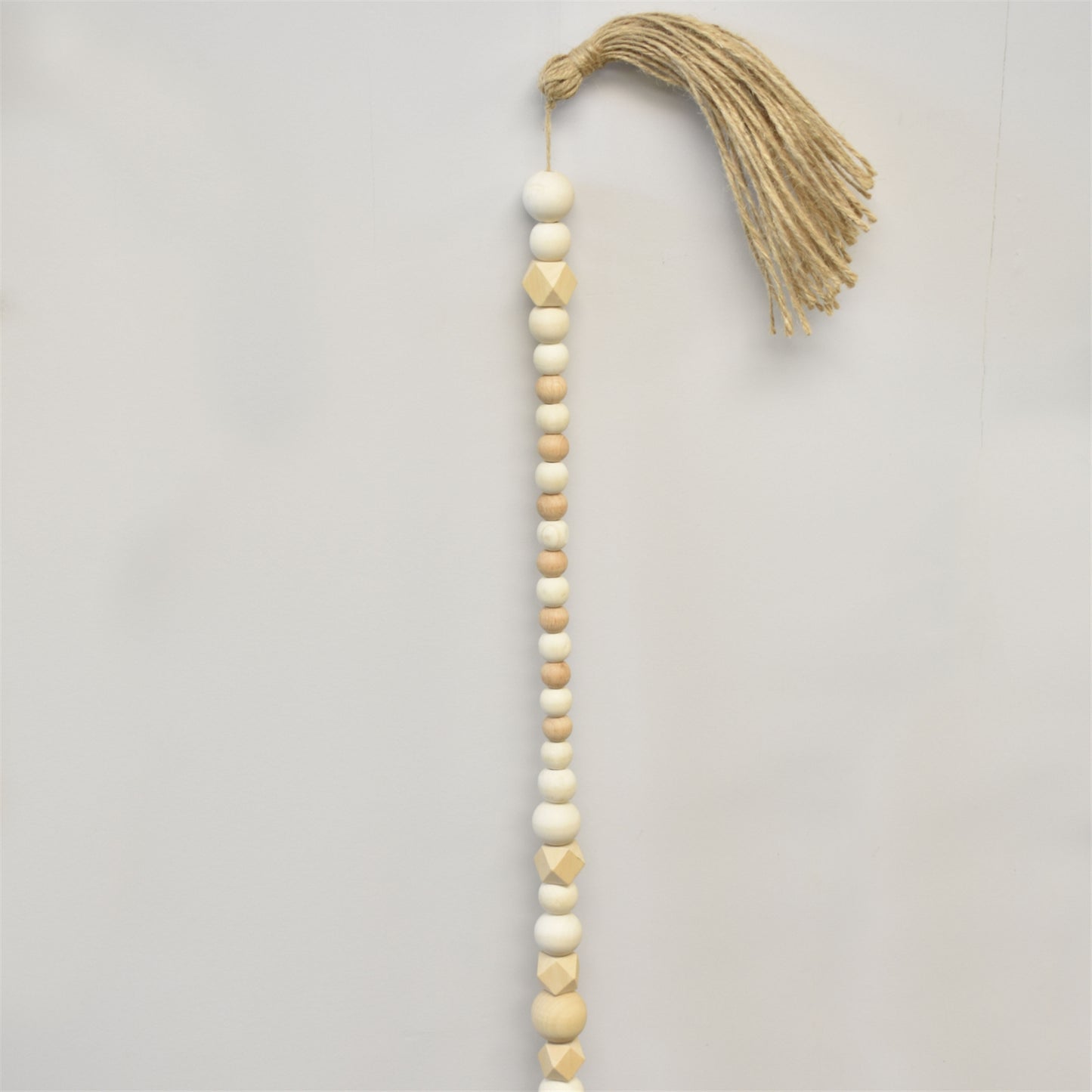 Chic Wooden Bead Garland With Jute Tassels 72" in Natural Ivory | BF