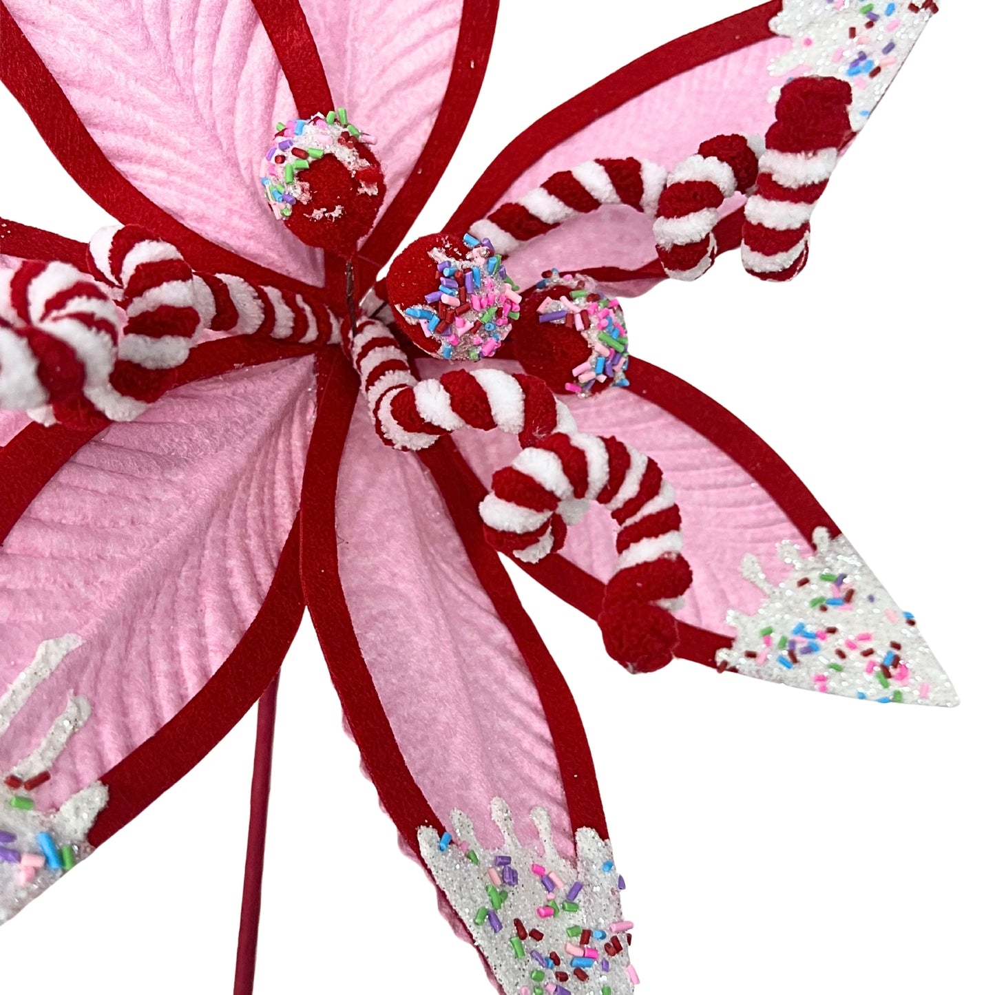 Christmas Confetti Chenille Ball Poinsettia Spray 24" - Pink/Red/White | QG