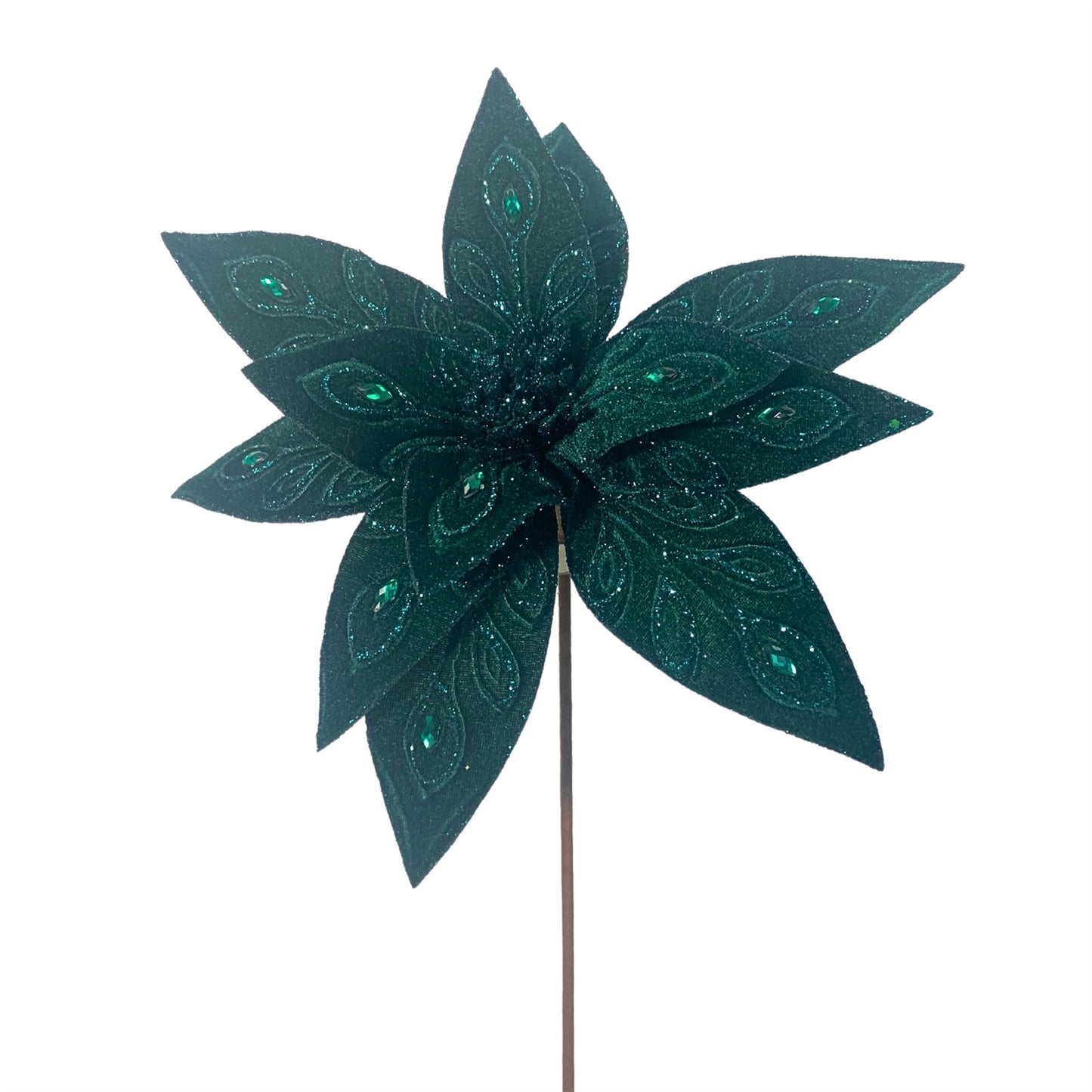 Bejeweled Emerald Poinsettia Stem 24" | QG