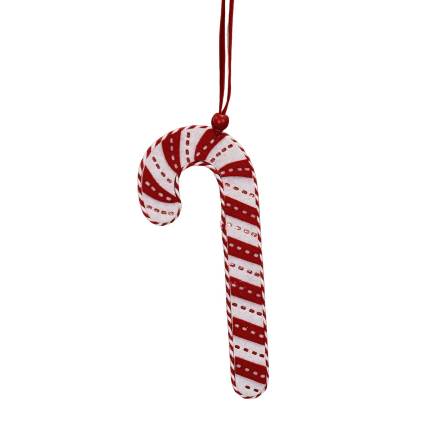 Vintage Wood/Felt Flat Candy Cane Ornament 7.5" - White/Red | TA