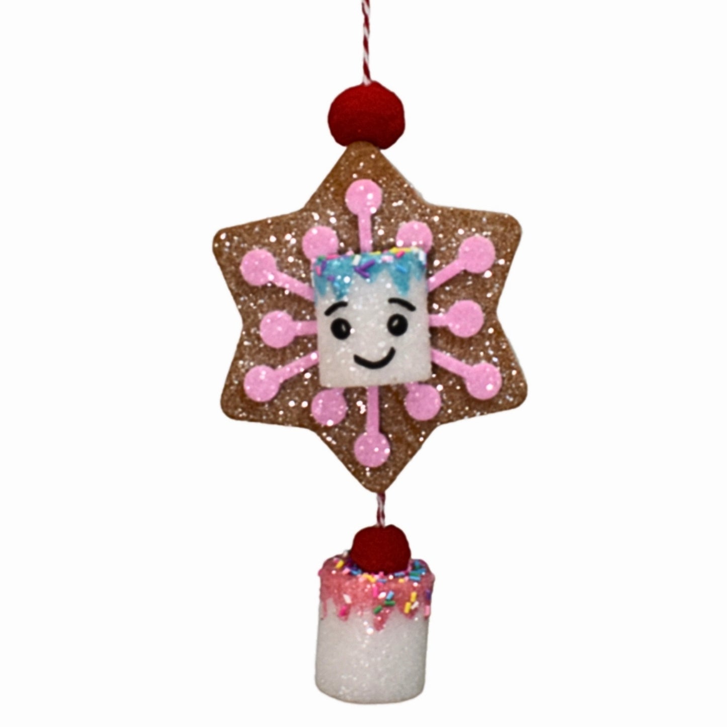 8.5" Happy Marshmallow Confection Gingerbread Cookie Ornament in Multi Double Sided | TA