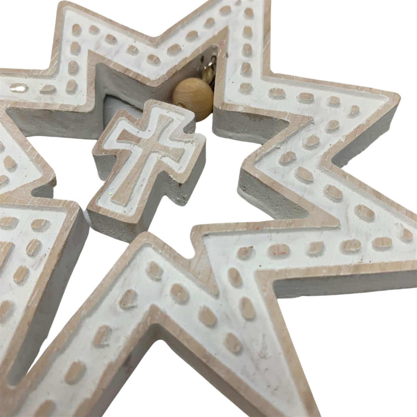 Wooden Whitewash Star of Bethlehem Ornament 8" - Natural | TA