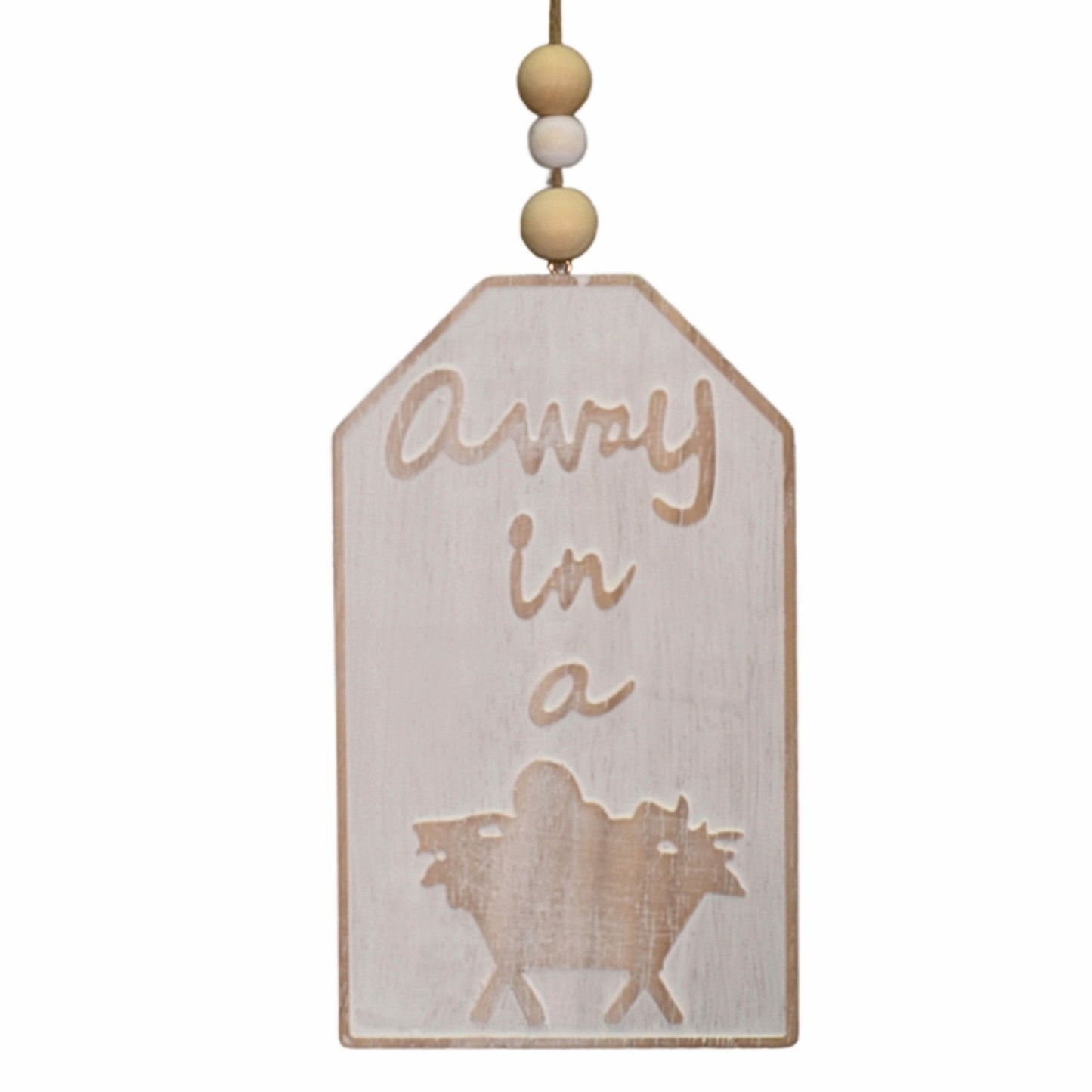 Wooden Whitewash "Away in a Manger" Tag Ornament 8" | TA