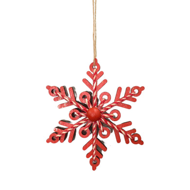 Red Wooden Snowflake with Yarn Center 6