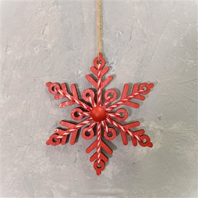 Red Wooden Snowflake with Yarn Center 6" - Red | TA