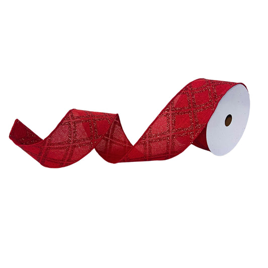 Glitz Dynamic Diamond Faux Linen Ribbon - Red 2.5” x 10yd | YT