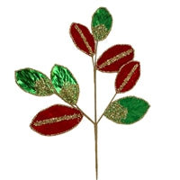 Metallic Velvet Magnolia Leaf Spray - Red/Green 27.5" | TA