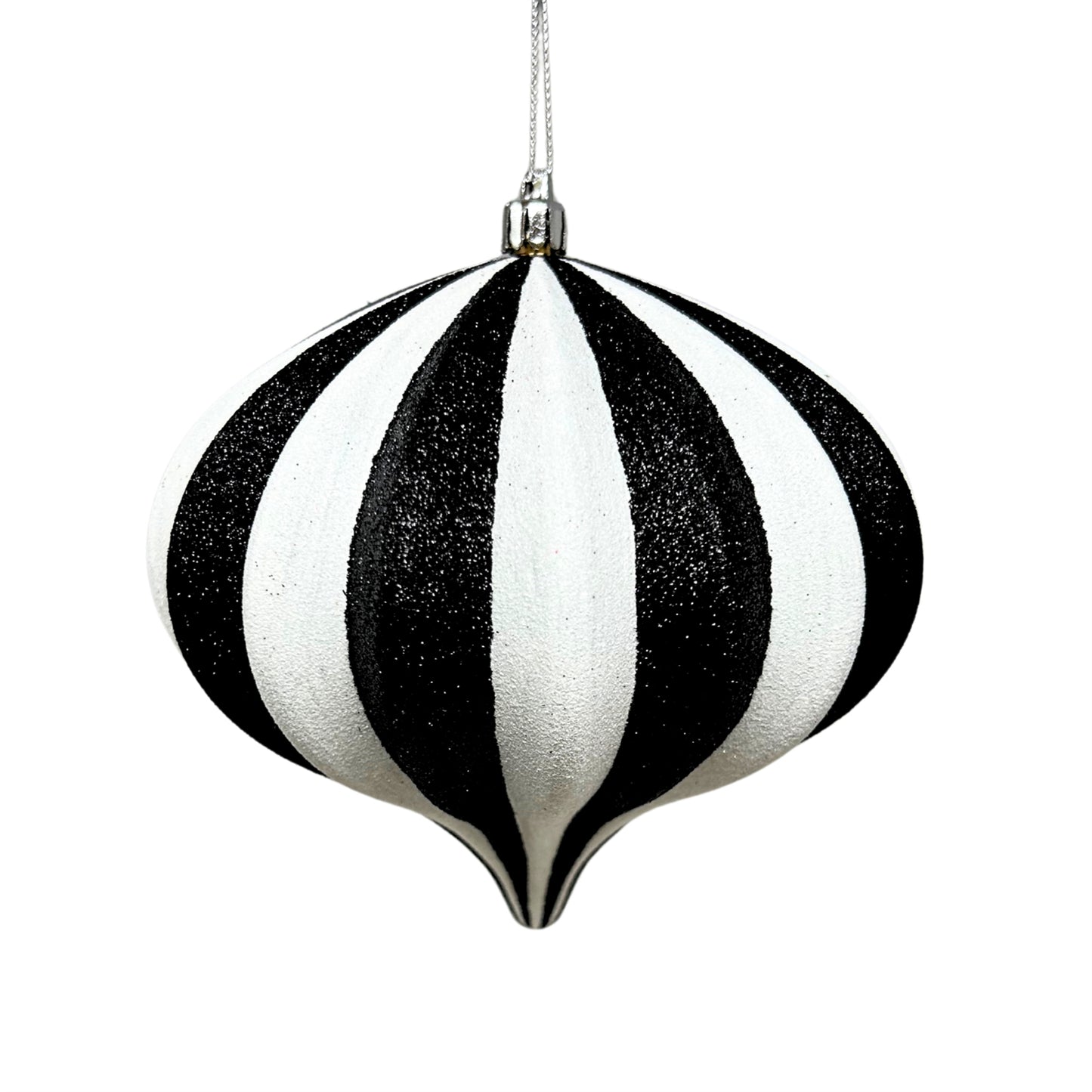 Classic Striped Onion Shaped Finial Ornament - Black/White 4.75" | XJ