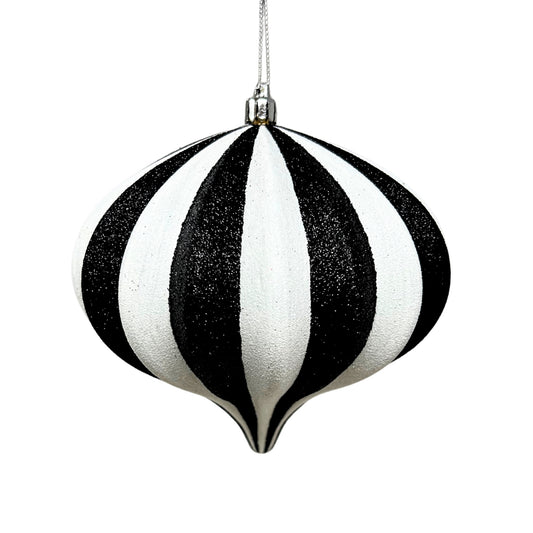 Classic Striped Onion Shaped Finial Ornament - Black/White 4.75" | XJ