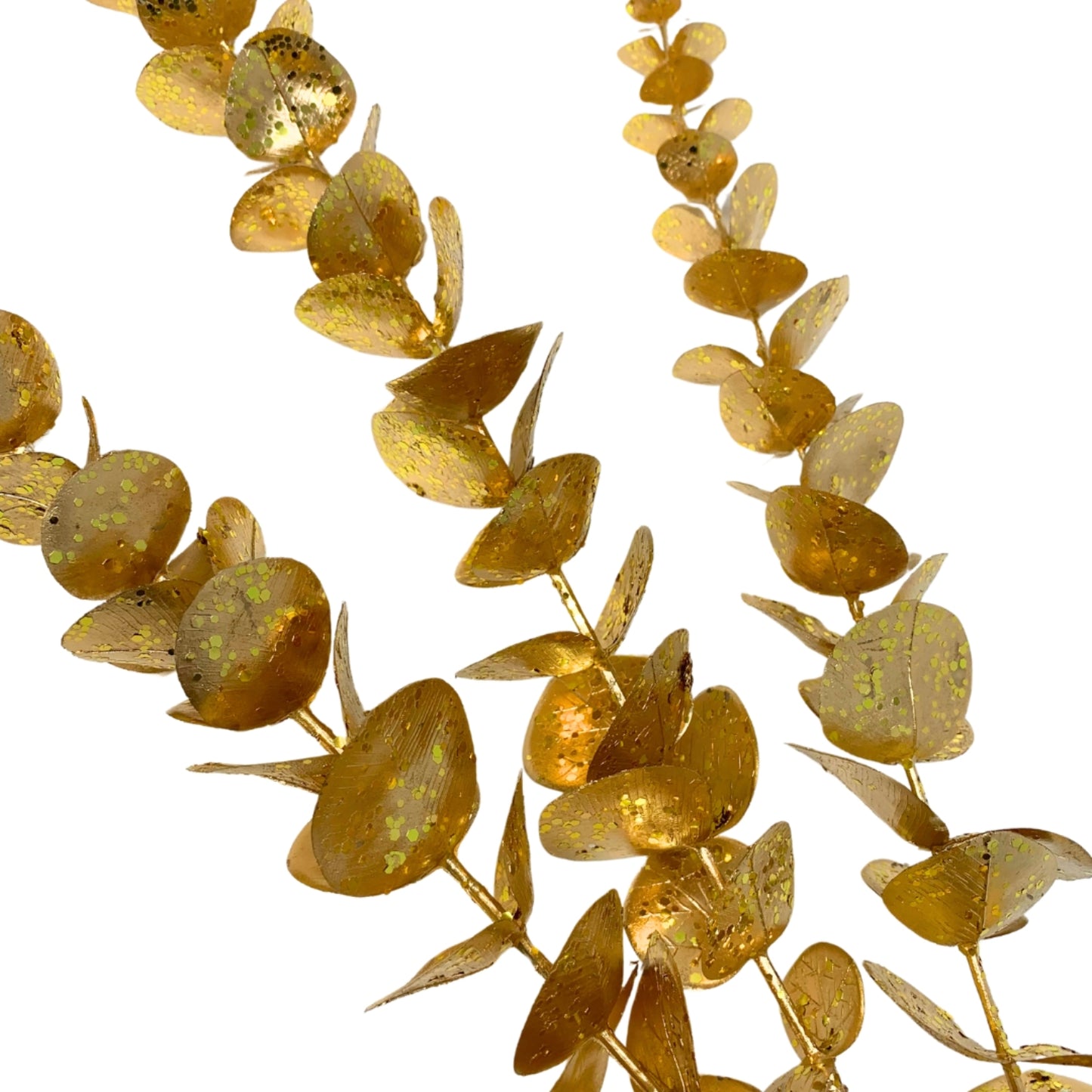 Metallic Sequin Eucalyptus Branch x 3 - Gold 36” | XJ