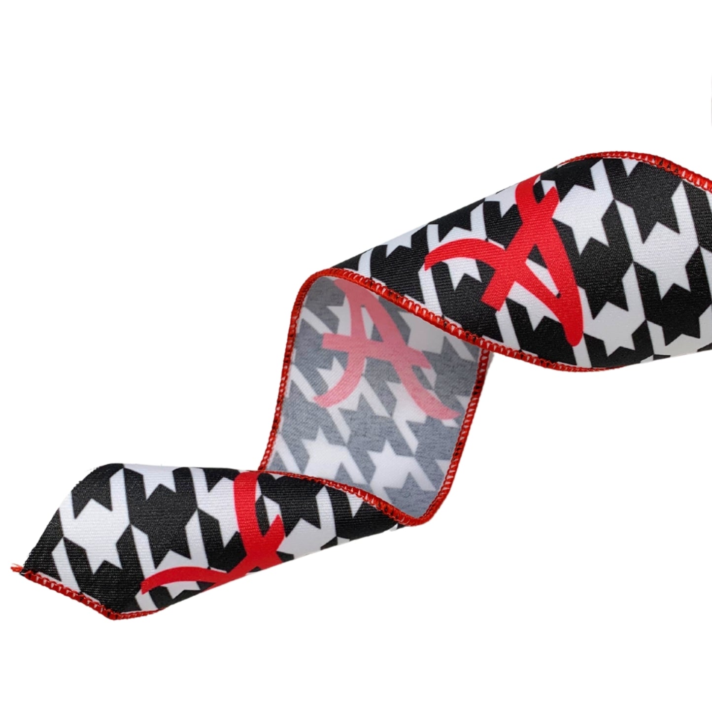 Black and White Houndstooth A Ribbon with Red Edge 2.5” x 10yd | YT