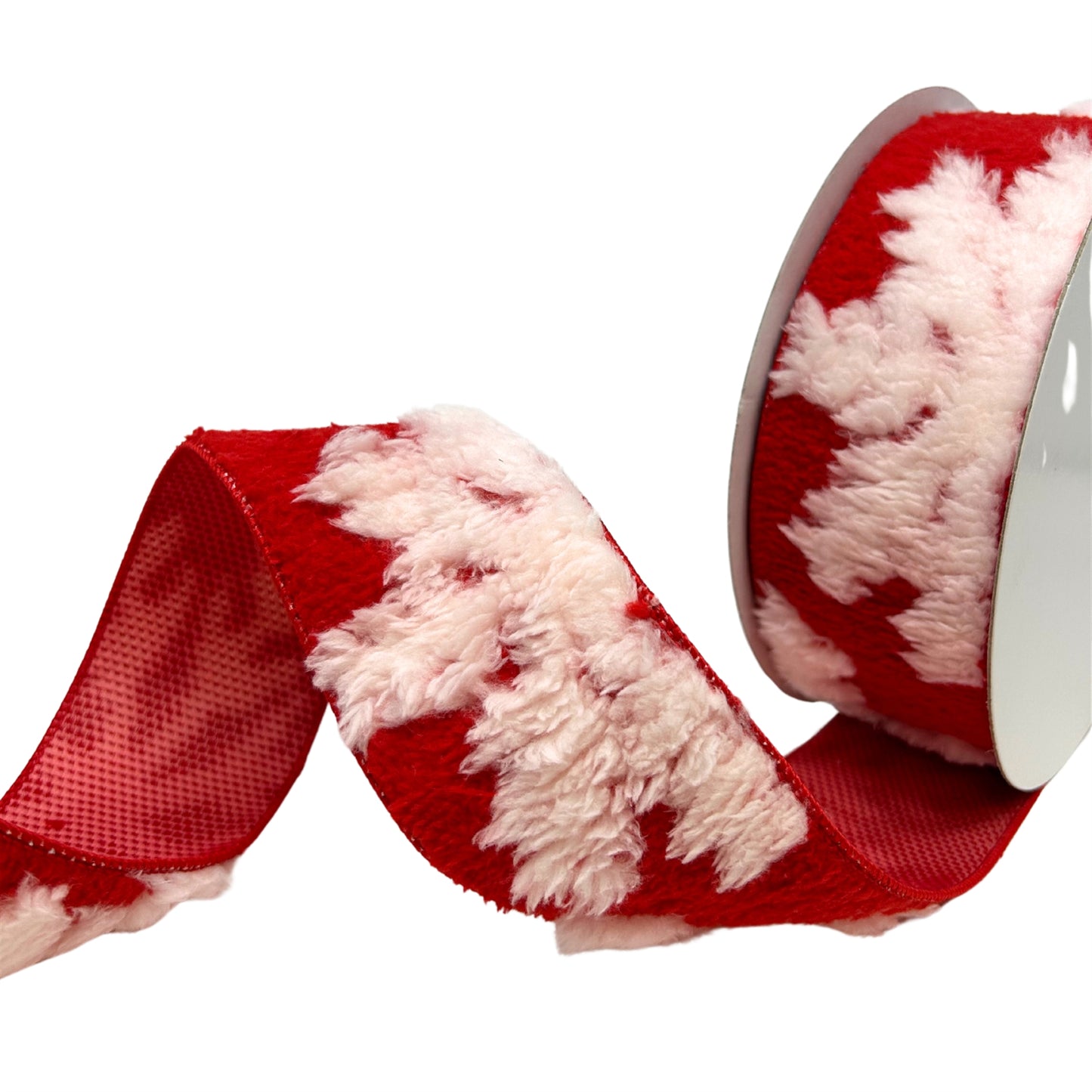 Fuzzy Red with White Snowflake Ribbon 2.5" x 10yd | YT