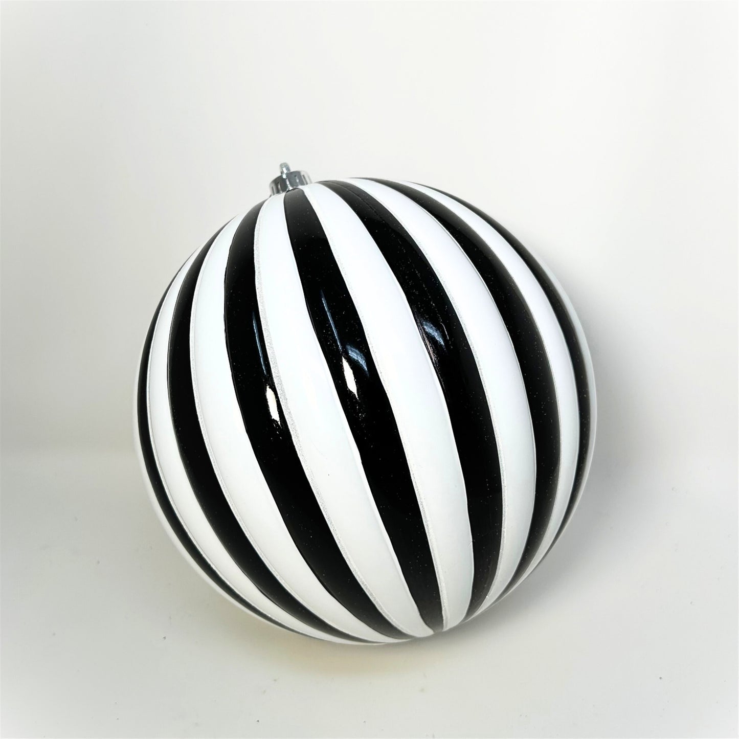 VP Vertical Striped Ball Ornament - Black/White 10" | XJ