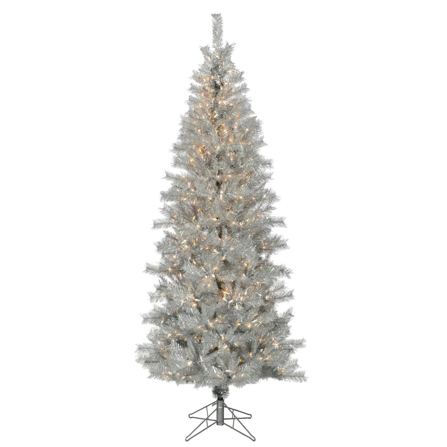 36" SILVER TINSEL PENCIL TREE WITH 153 TIPS, UL 100 LOW VOLTAGE WARM WHITE LED LITE WITH 8-FUNCTIONS| HT