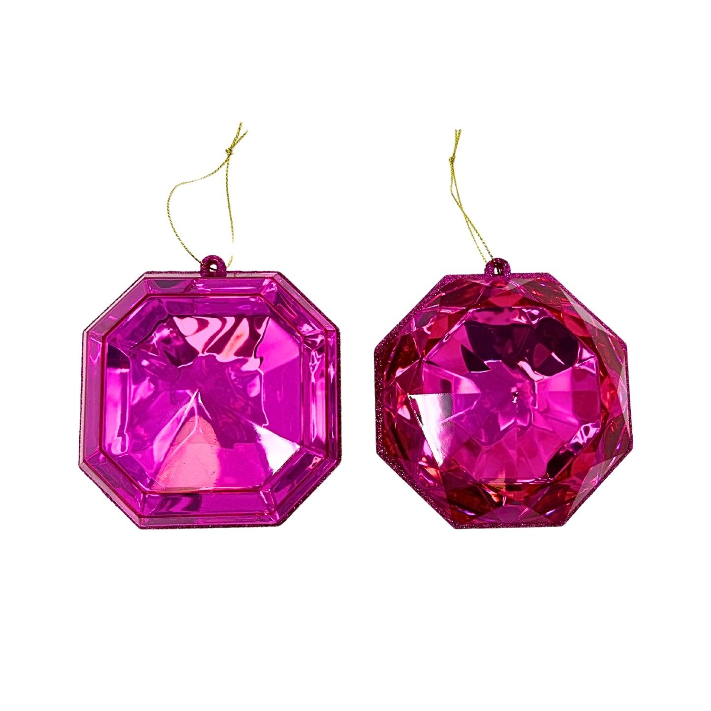Acrylic Round/Square Precious Gem Ornament (Set of 2) - 4” - Fuchsia | ACK