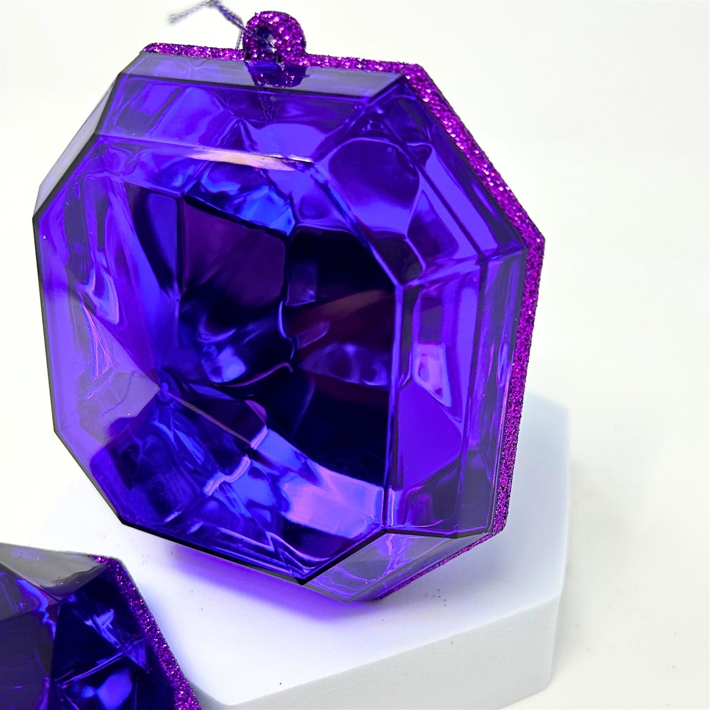Acrylic Round/Square Precious Gem Ornament (Set of 2) - 4” - Midnight Purple | ACK