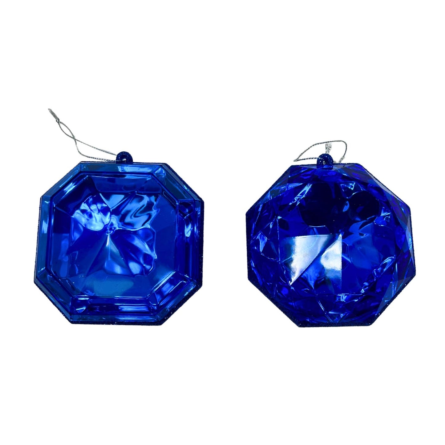 Acrylic Round/Square Precious Gem Ornament (Set of 2) - Royal Blue 4” | RO