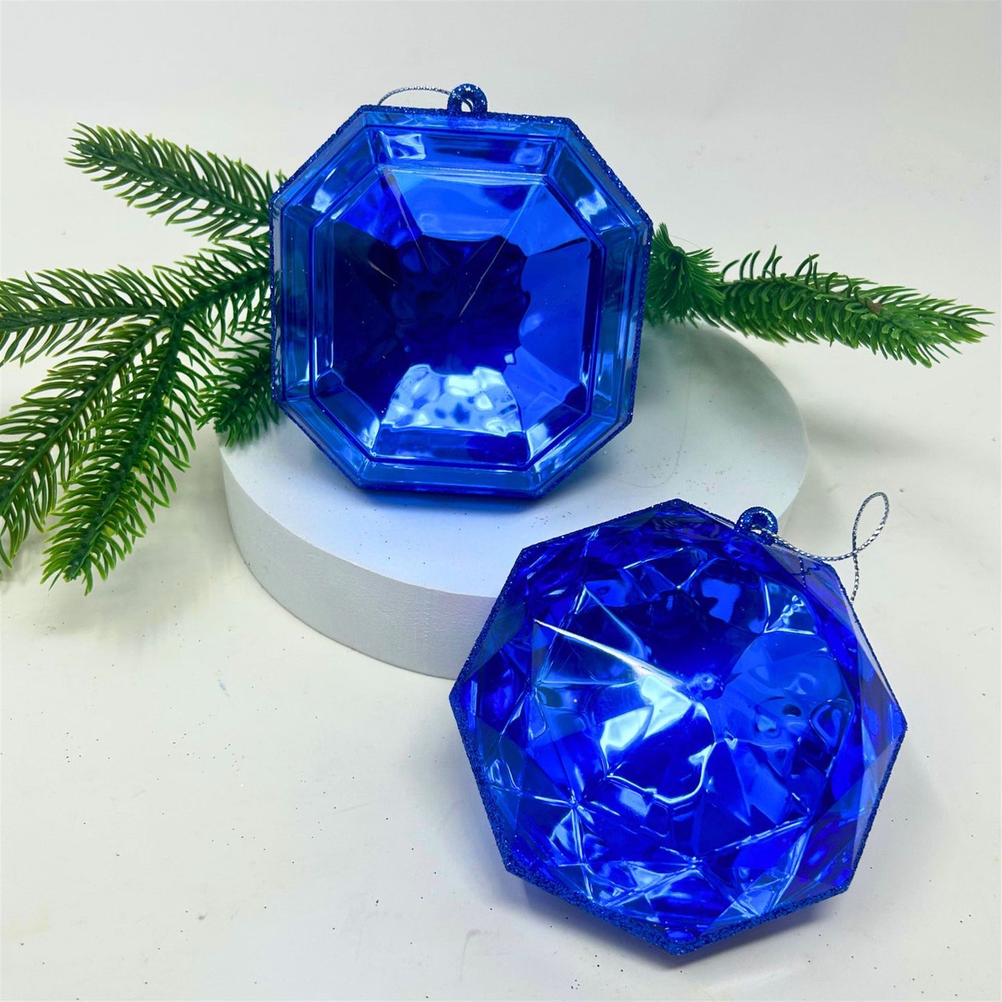 Acrylic Round/Square Precious Gem Ornament (Set of 2) - Royal Blue 4” | RO