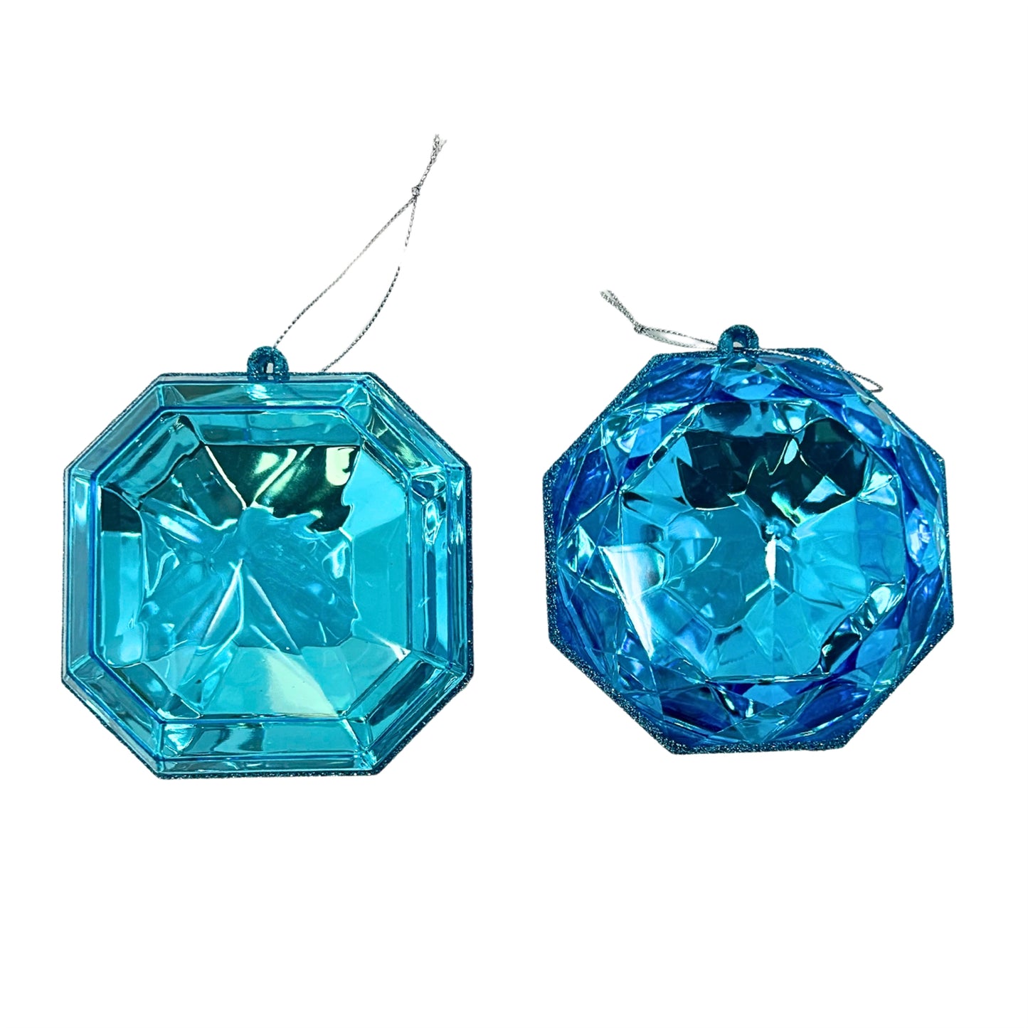 Acrylic RND/SQR Precious Gem Ornament (Set of 2) 4” - Turq. | ACK