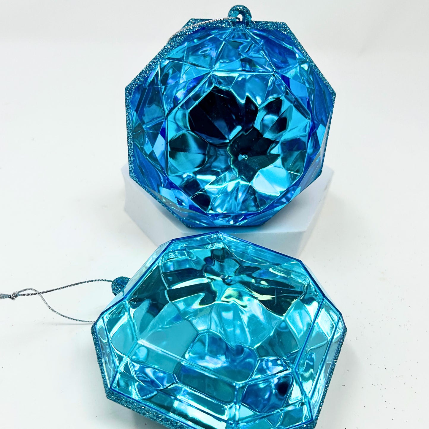 Acrylic RND/SQR Precious Gem Ornament (Set of 2) 4” - Turq. | ACK