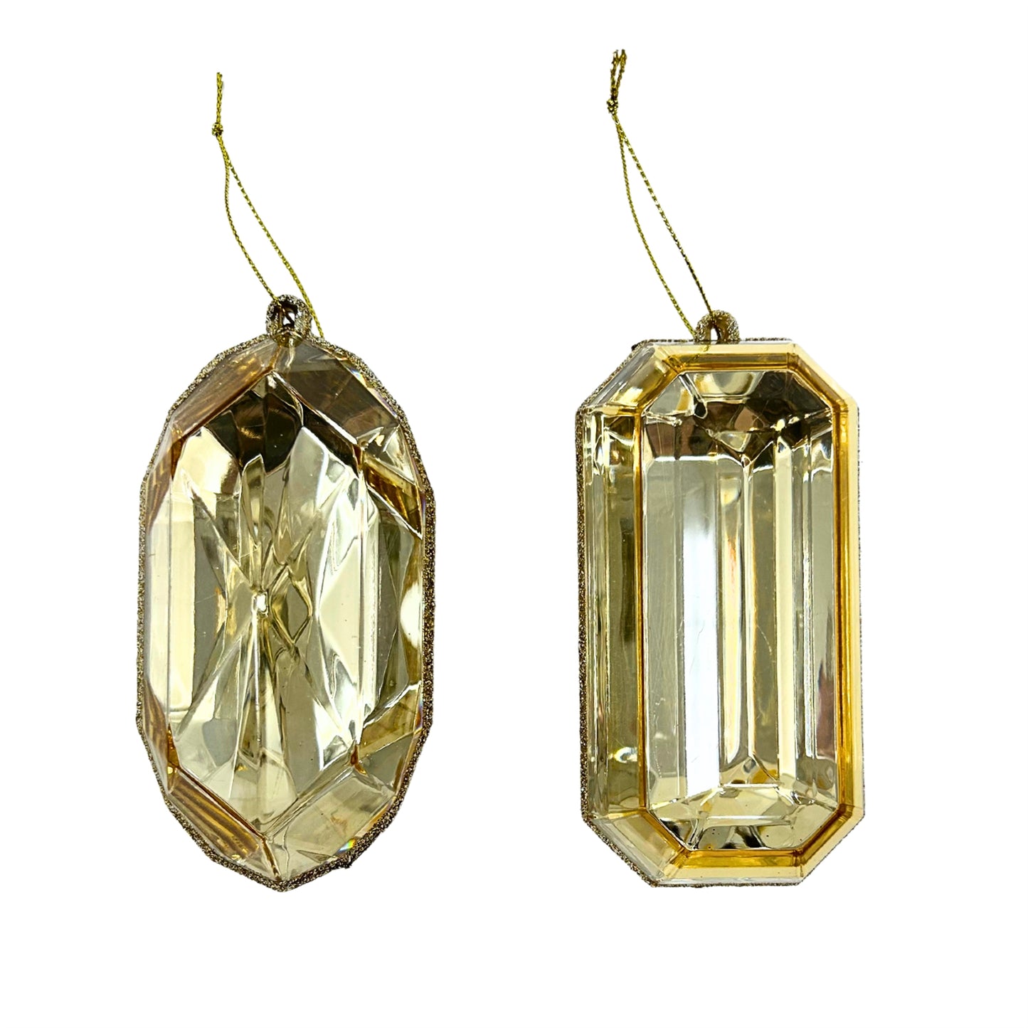 Acrylic Rnd/Oblng Precious Gem Ornament (Set of 2) - 5” - Champagne | RO