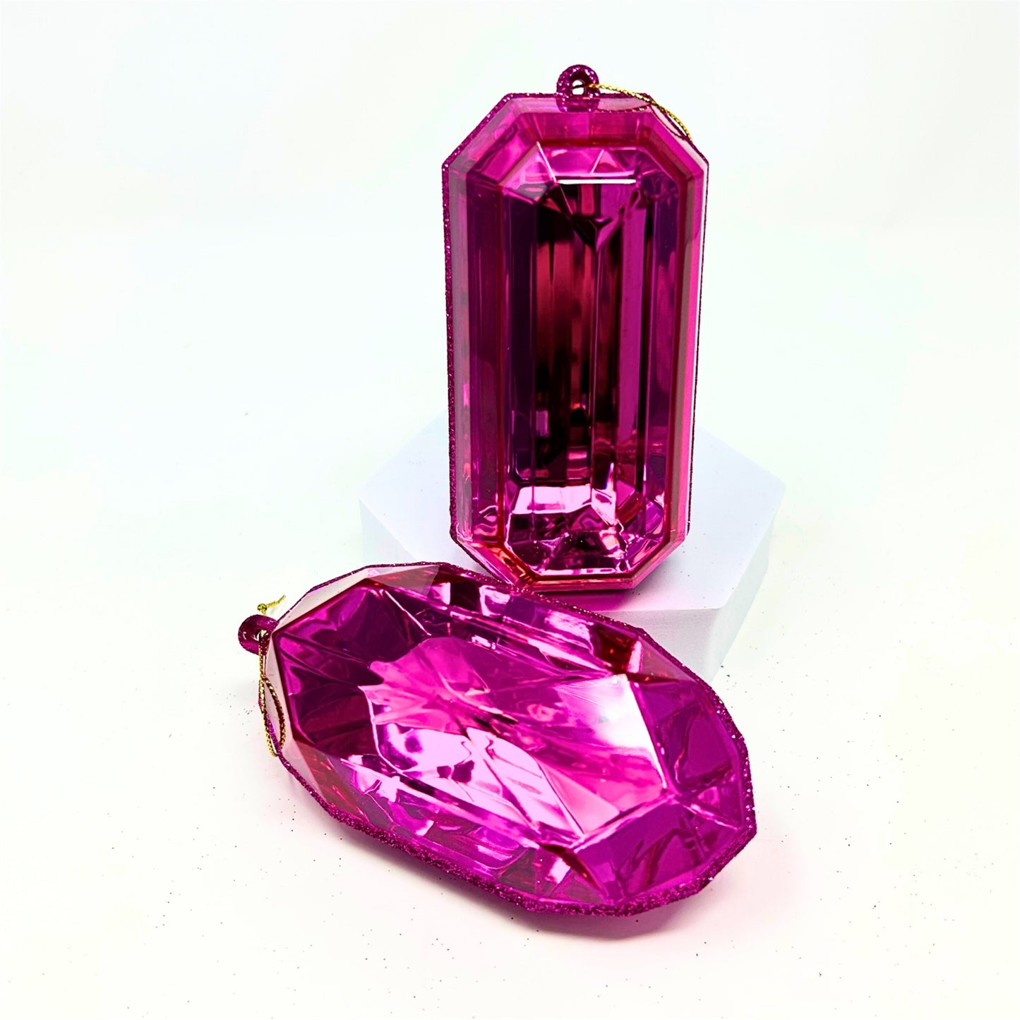 Acrylic Rnd/Oblng Precious Gem Ornament (Set of 2) - 5” - Fuchsia | RO