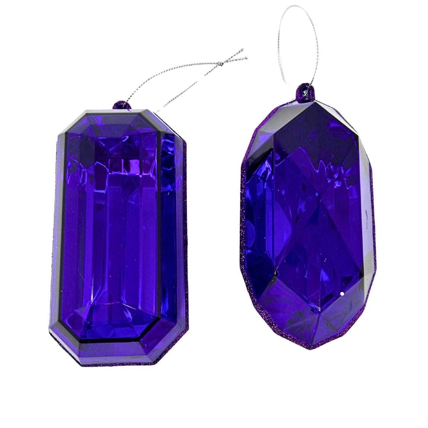 Acrylic Rnd/Oblng Precious Gem Ornament (Set of 2) - 5” - Midnight Purple | RO