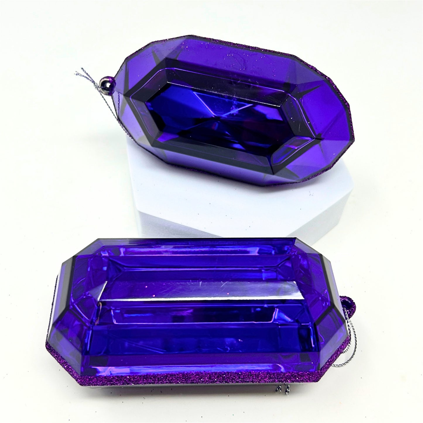 Acrylic Rnd/Oblng Precious Gem Ornament (Set of 2) - 5” - Midnight Purple | RO