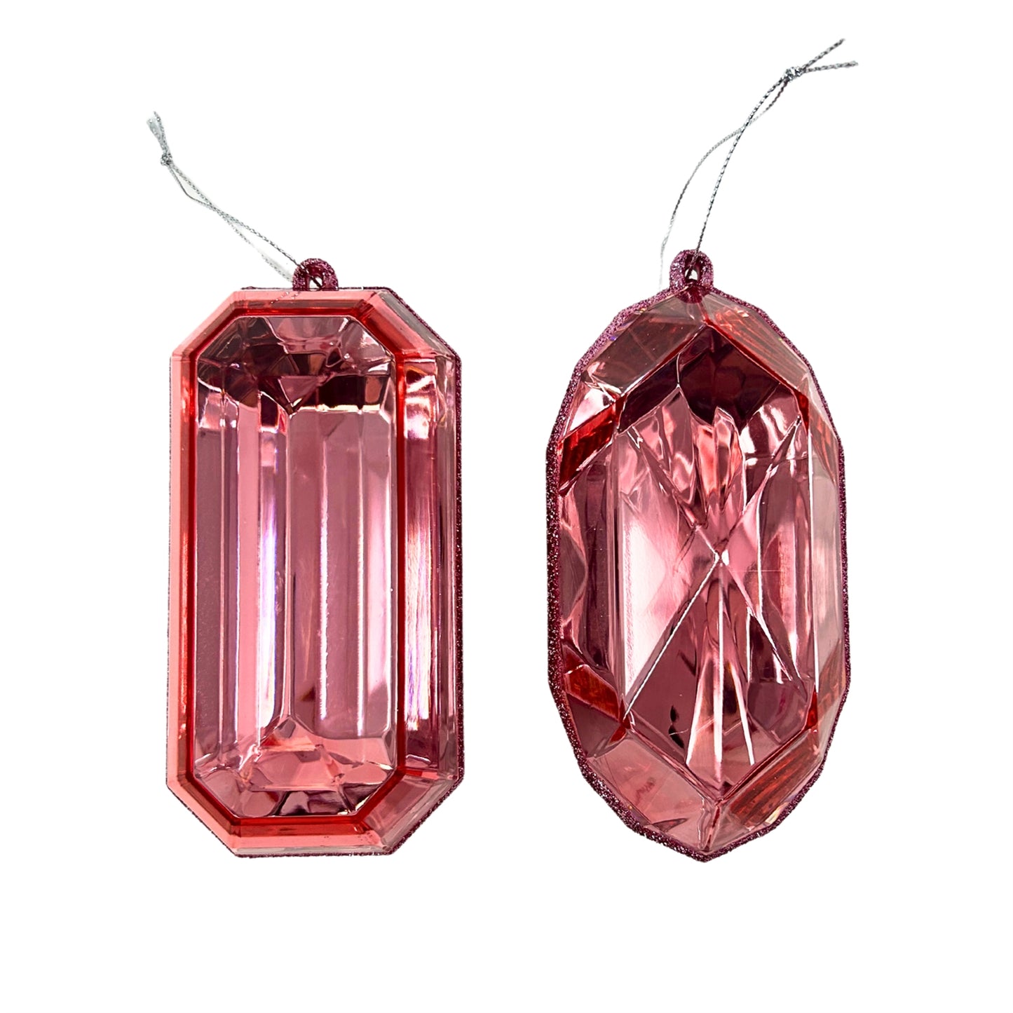 Acrylic Rnd/Oblng Precious Gem Ornament (Set of 2) - 5” - Pink | RO