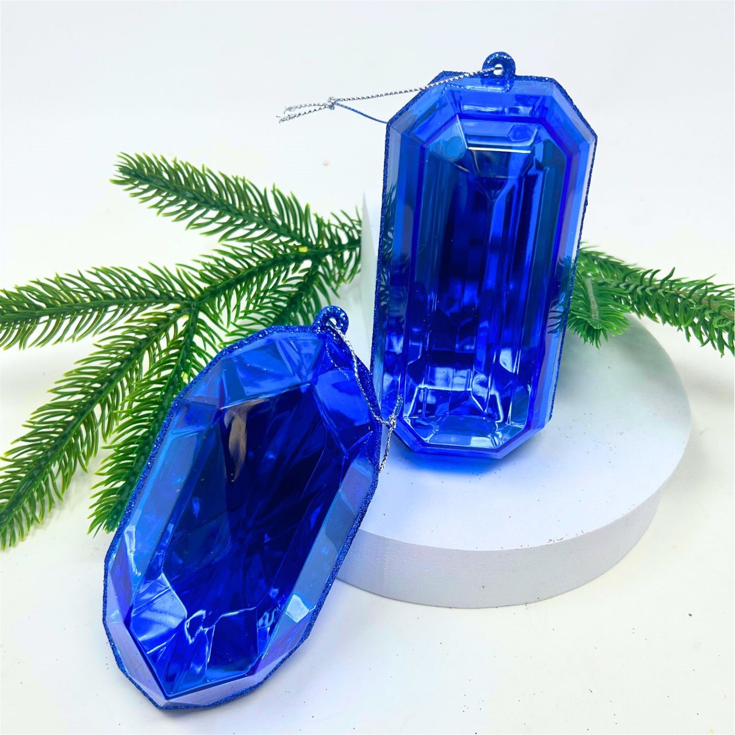 Acrylic Round/Oblong Precious Gem Ornament (Set of 2) - Royal Blue 5” | RO