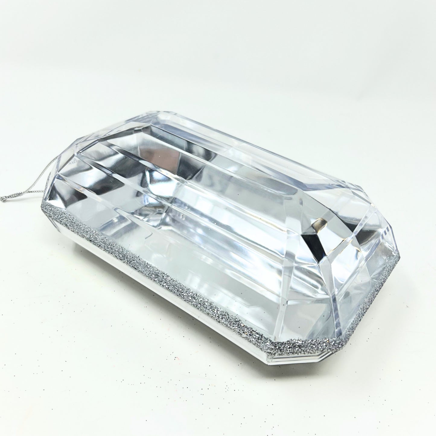 Acrylic Emerald Cut Precious Gem Ornament 8” - Clear/Iridescent | ACK