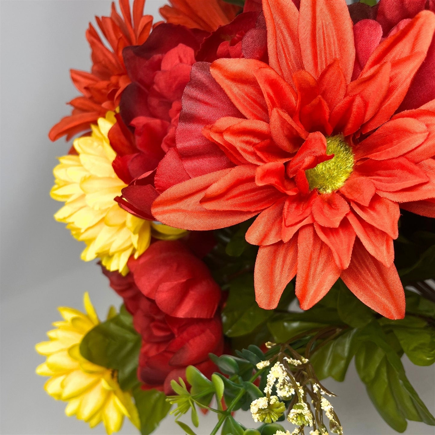 Fall Peony / Daisy / Mum x 18 Mixed Bush 20" - Red/Orange/Yellow