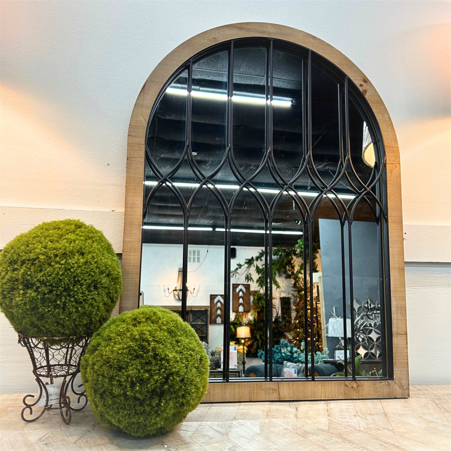 Arch Window Mirror with Metal Design