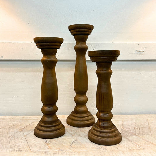 Wooden Candle Holders, Set of 3